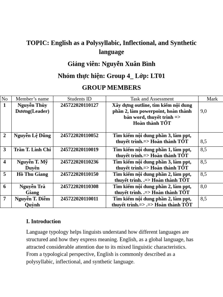 English: Polysyllabic, Inflectional, Synthetic | PDF | Word ...