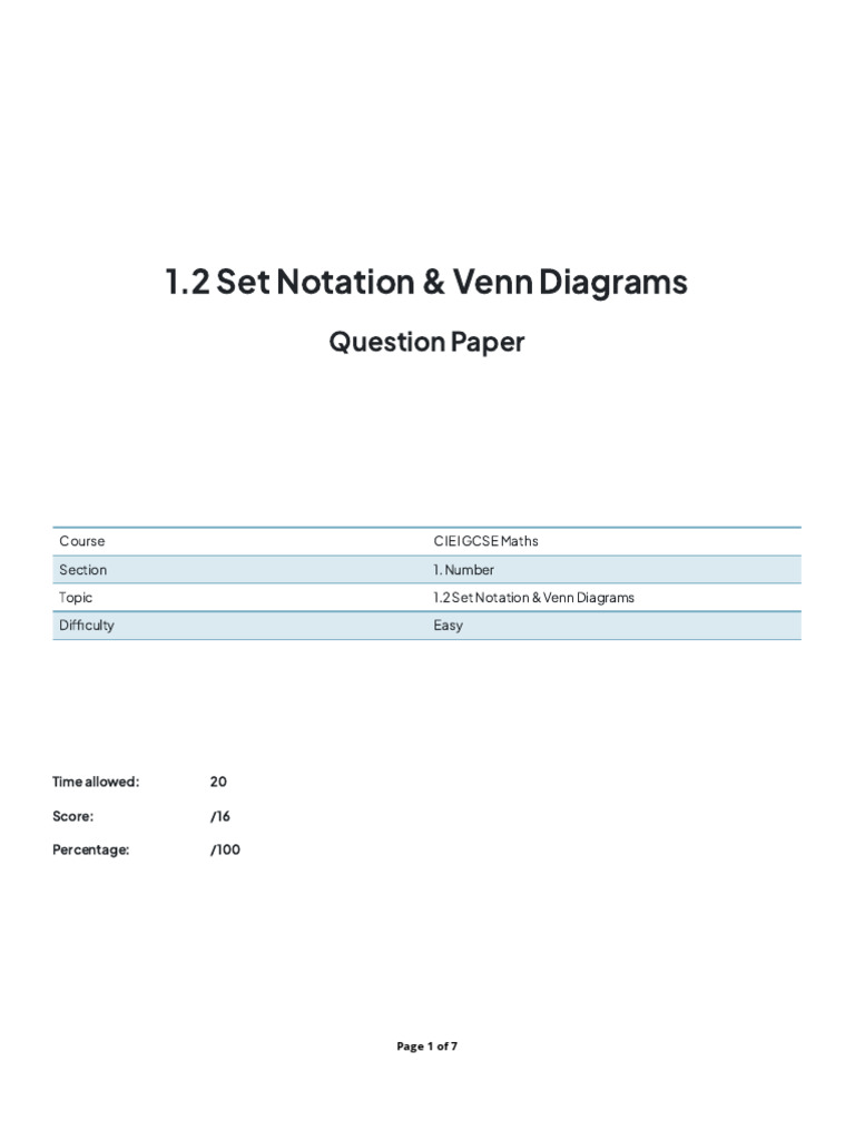 Set Notation & Venn Diagrams Quiz | PDF