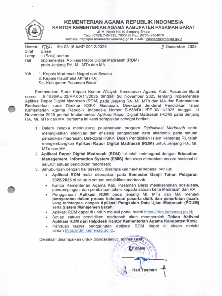 Implementasi Aplikasi Rapor Digital Madrasah (RDM) Pada Jenjang RA, MI ...