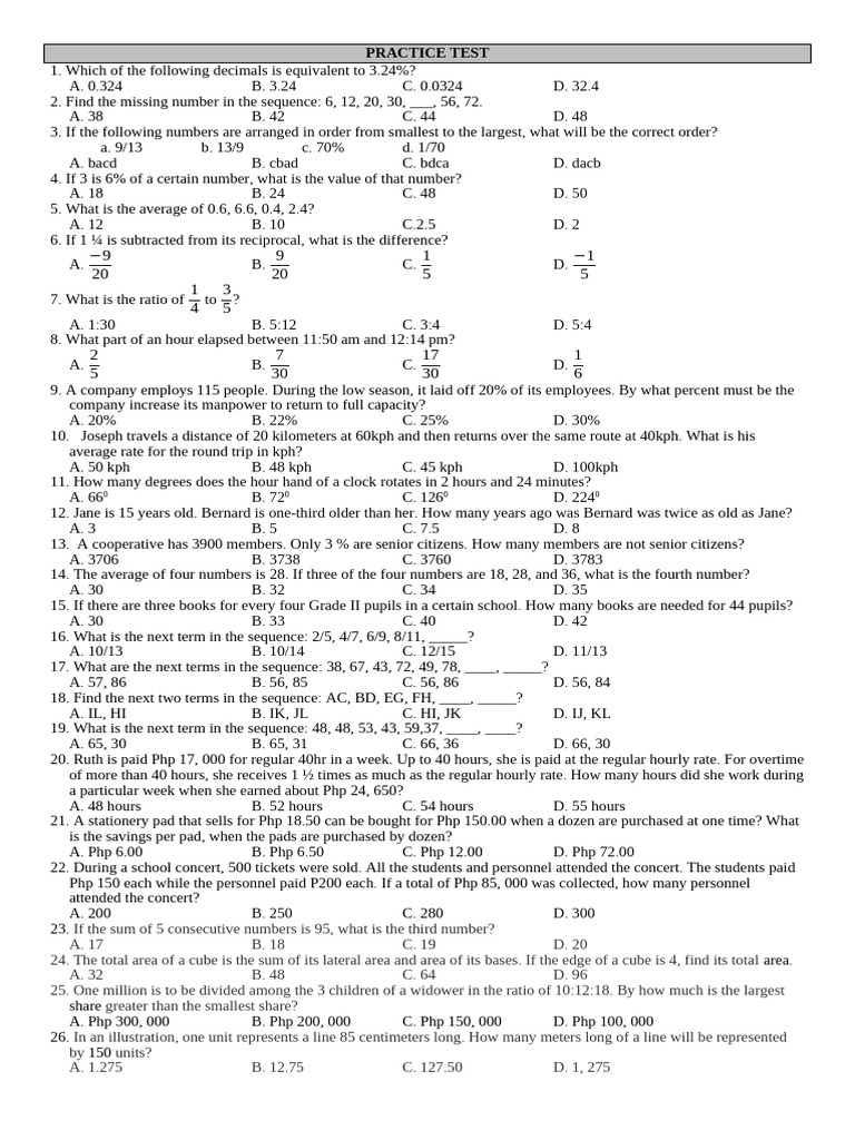 Math Practice Test Questions and Answers | PDF