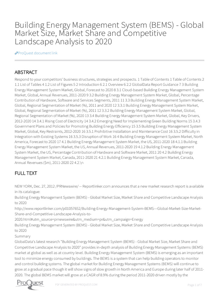 Global BEMS Market Analysis to 2020 | PDF | Energy Management | Market ...