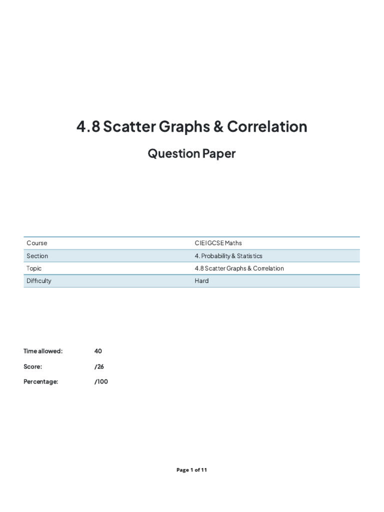 CIE IGCSE Maths: Scatter Graphs Exam | PDF | Scatter Plot | Applied ...
