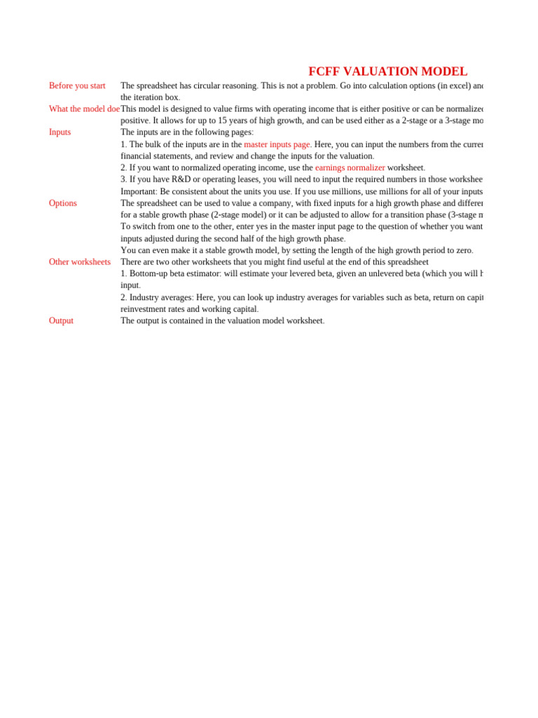 FCFF Valuation Model Guide | PDF | Book Value | Option (Finance)