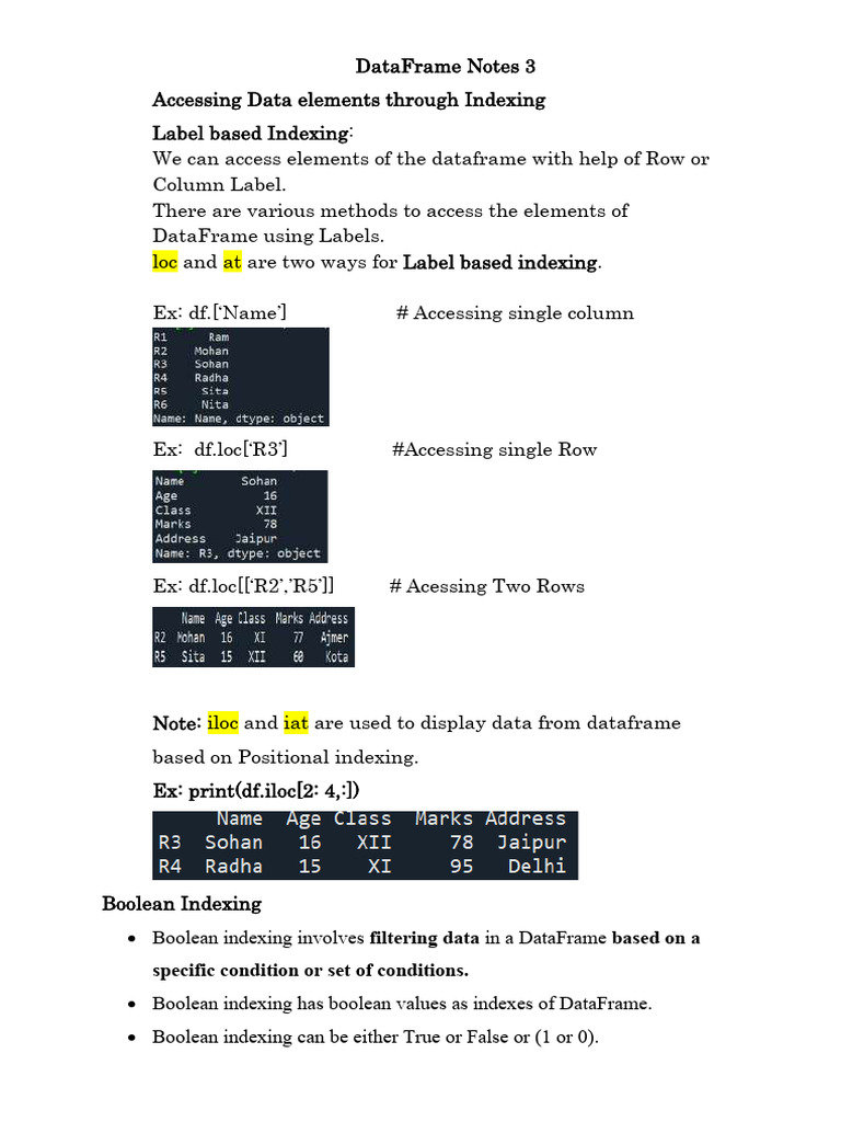 DataFrame Indexing and Operations Guide | PDF | Comma Separated Values ...