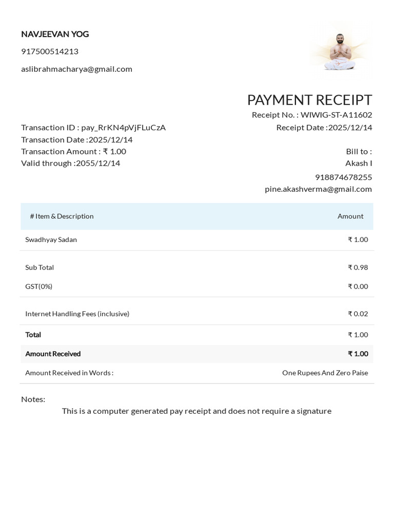 NAVJEEVAN YOG Payment Receipt | PDF