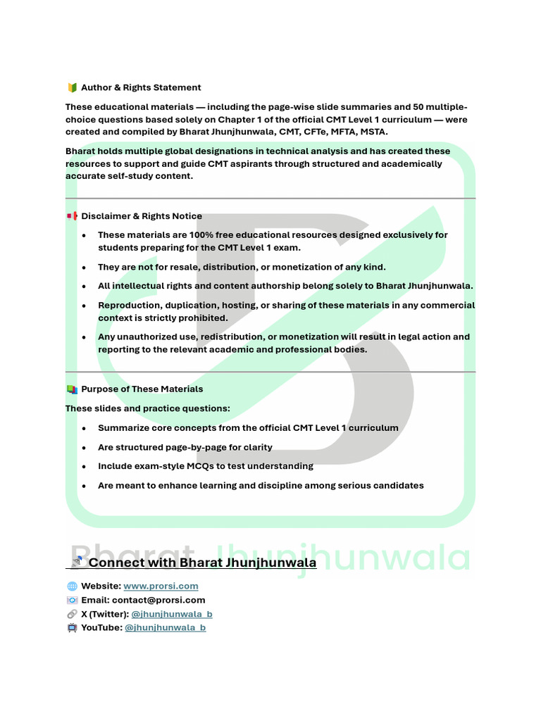 CMT Level 1 Exam Prep: Chapter 1 MCQs | PDF | Technical Analysis