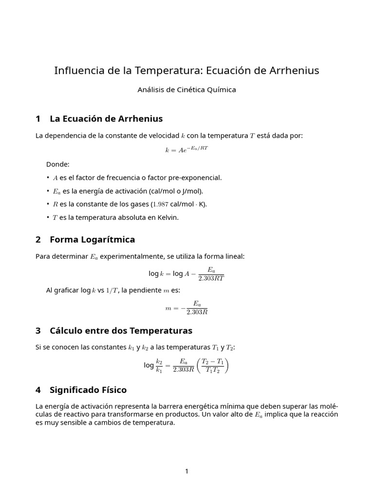 Ecuación de Arrhenius y Cinética Química | PDF