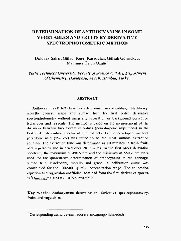 Determination of Anthocyanins in Some Vegetables A | PDF ...