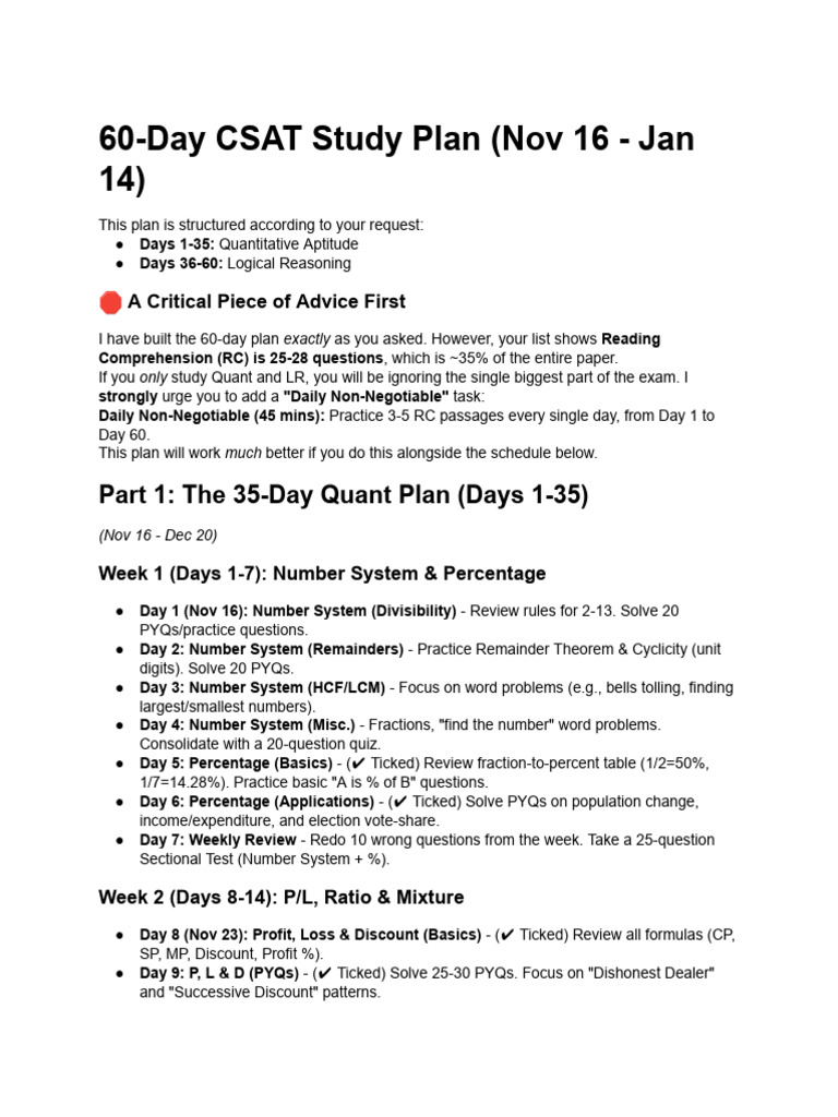 60-Day CSAT Study Plan Guide | PDF | Mathematics