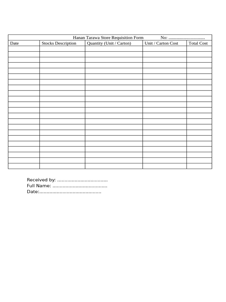 Hanan Tarawa Store Requisition Form | PDF