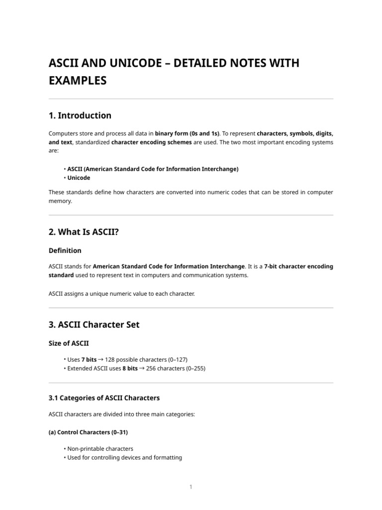 ASCII vs Unicode: Key Differences Explained | PDF | Ascii | Character ...