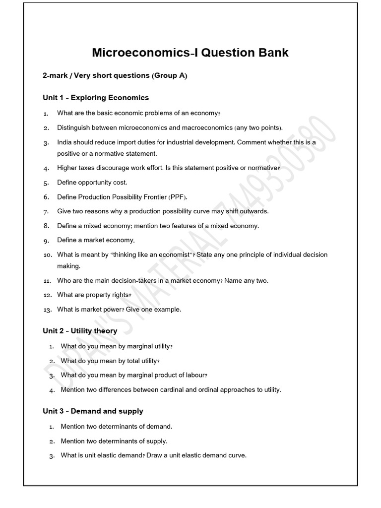 Microeconomics-I Question Bank Guide | PDF | Demand | Price Elasticity ...