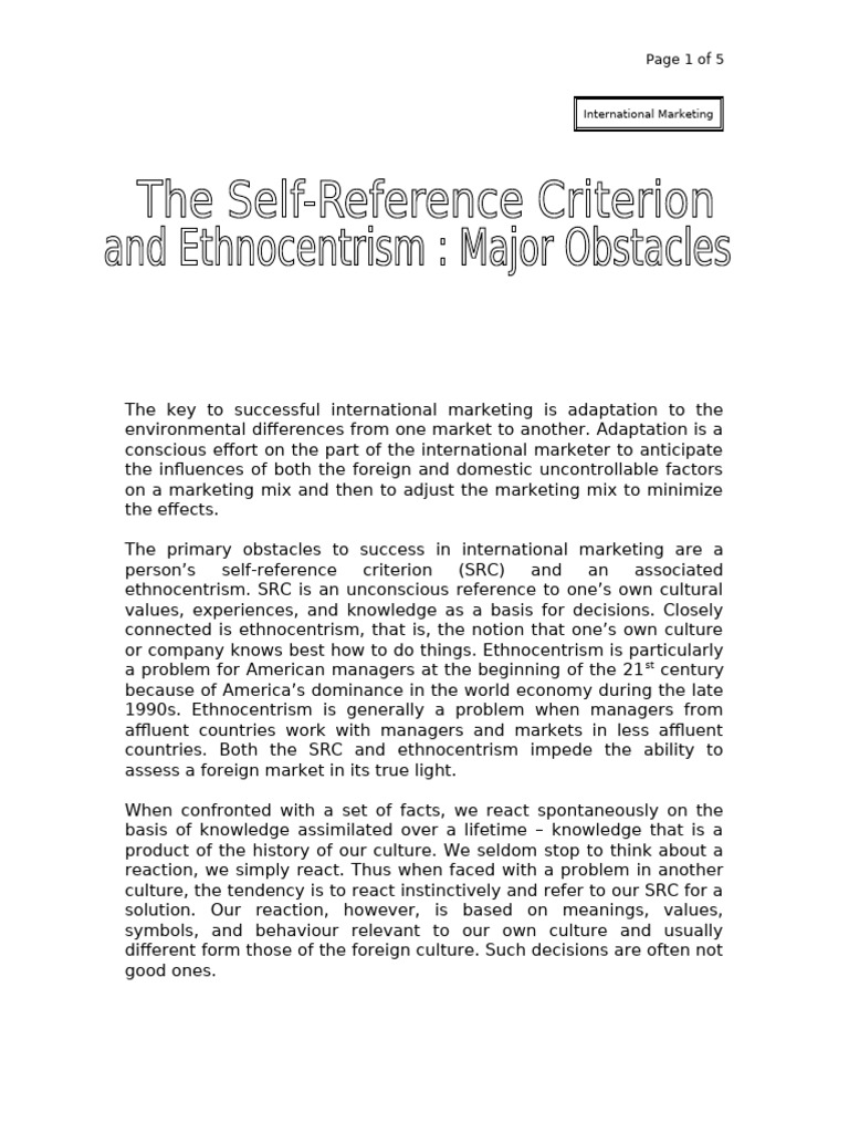 The Self Reference Criterion and Ethnocentrism | PDF | Social ...