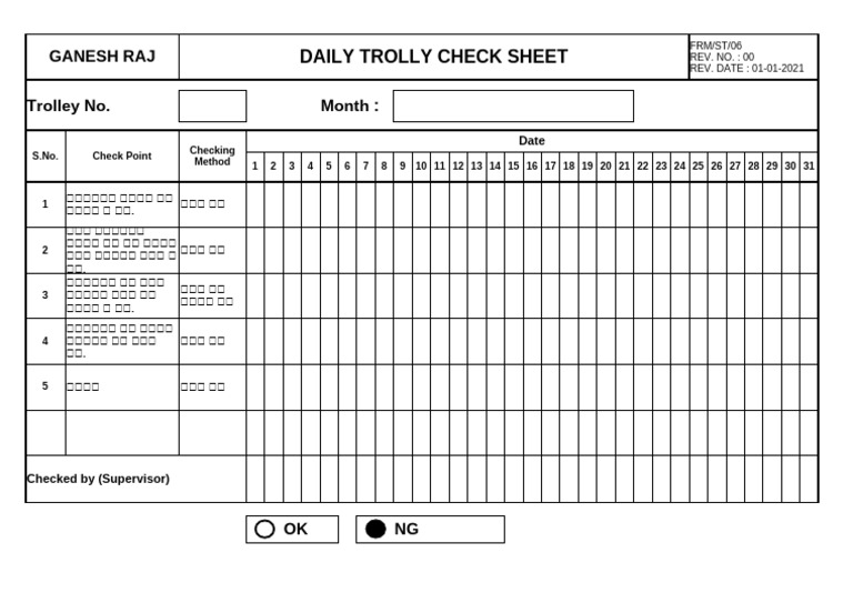 FRM-ST-006 Daily Trolley Checksheet | PDF
