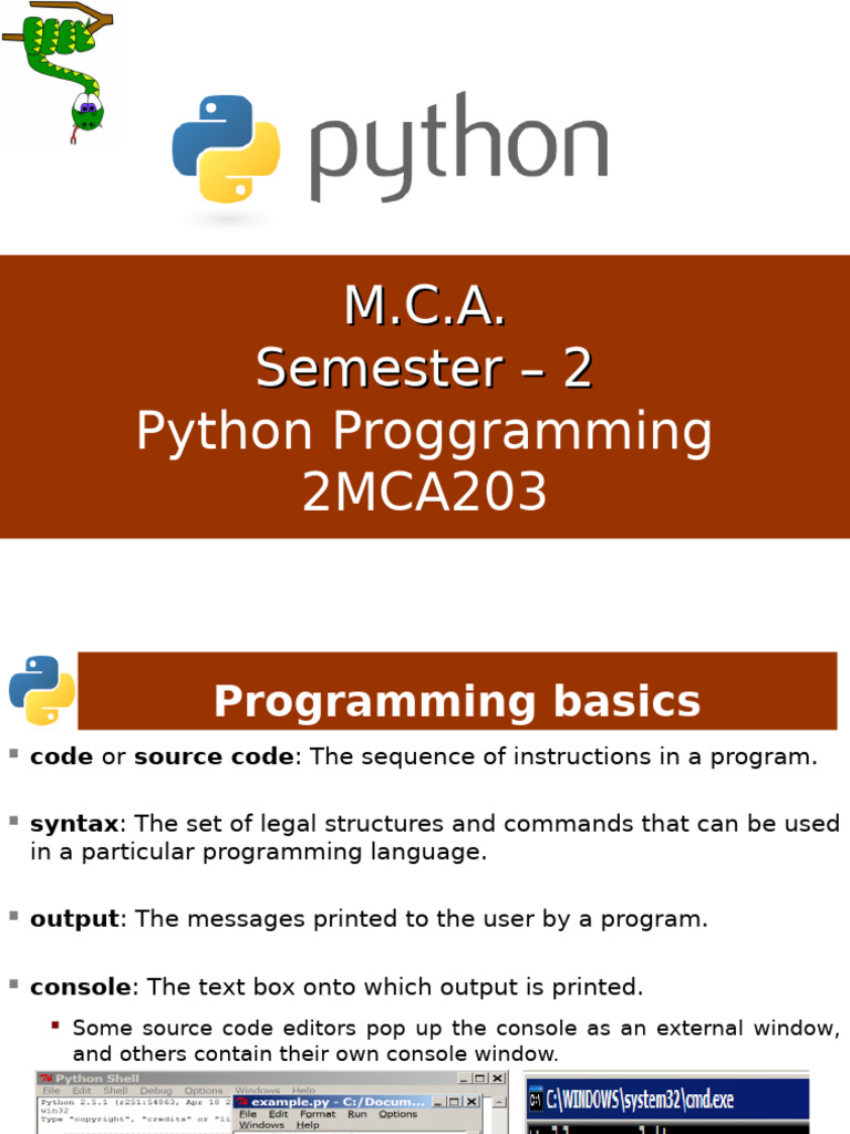 MCA2Pythonunit1ppt 2024 02 19 13 26 50 | PDF | Python (Programming ...