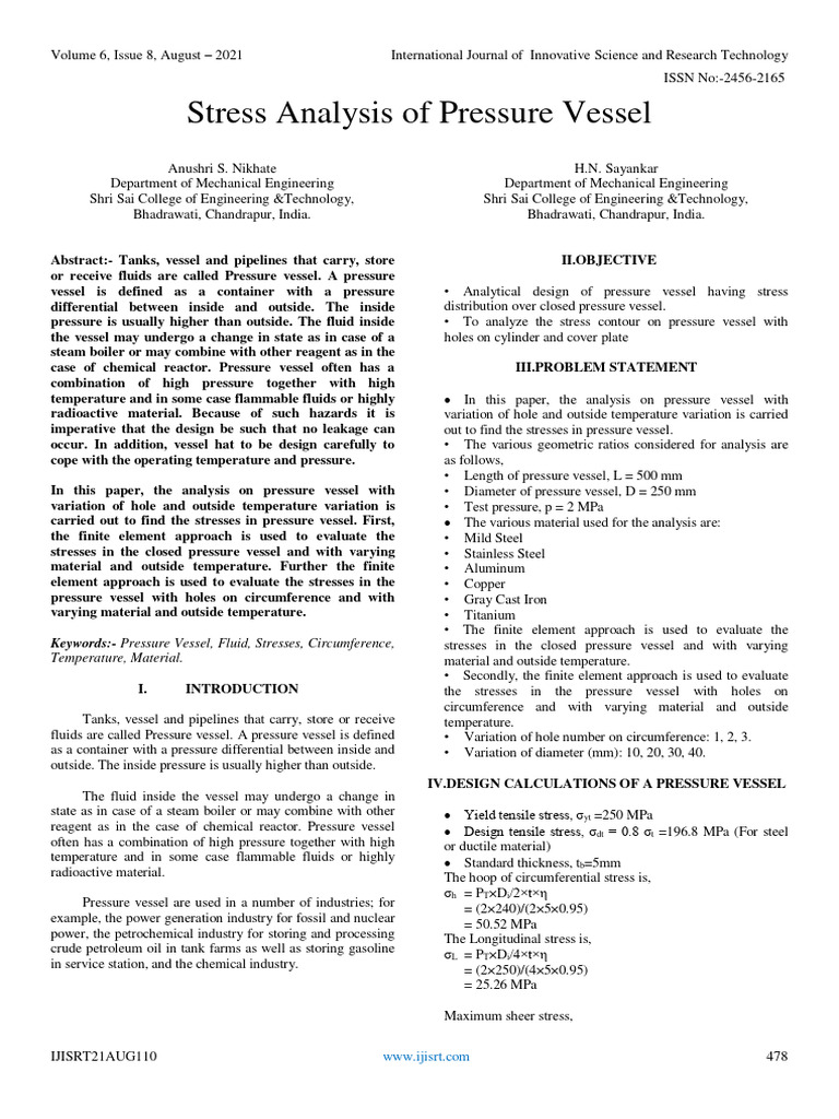 Pressure Vessel Stress Analysis Study | PDF | Steel | Stress (Mechanics)