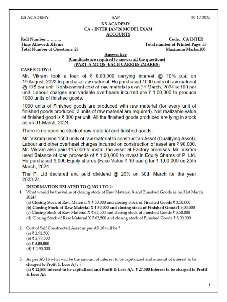 CA Inter Accounts Model Exam Paper | PDF | Dividend | Equity (Finance)