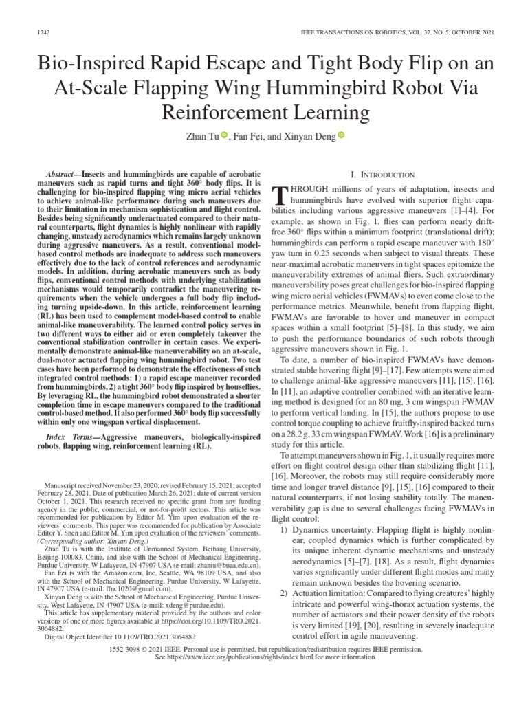 Bio-Inspired Hummingbird Robot Maneuvers | PDF | Simulation