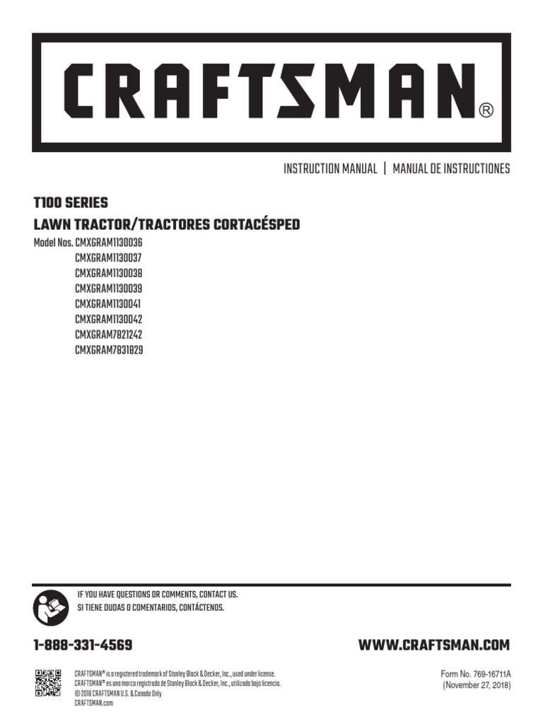 CRAFTSMAN T100 Lawn Tractor Manual | PDF | Tractor | Mower