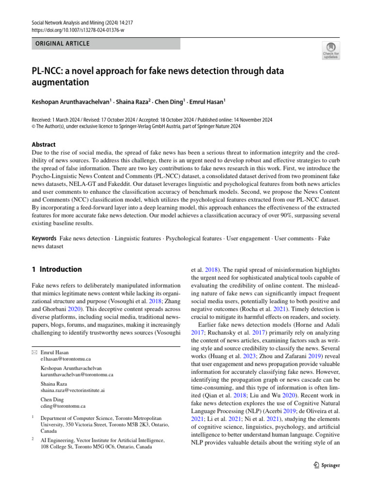 PL NCC: A Novel Approach For Fake News Detection Through Data ...