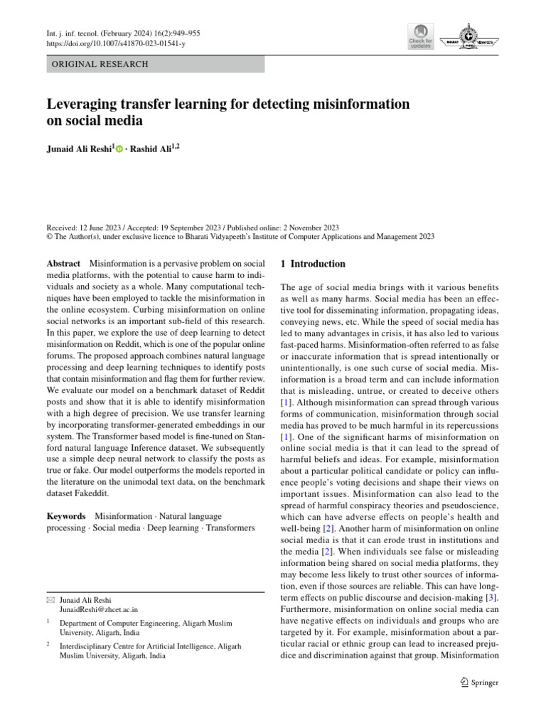 Detecting Misinformation with Transfer Learning | PDF | Deep Learning ...