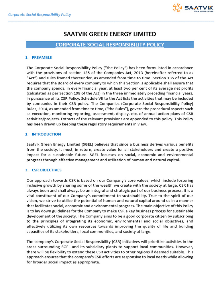 CSR Policy 24 10 2024 | PDF | Corporate Social Responsibility | Policy