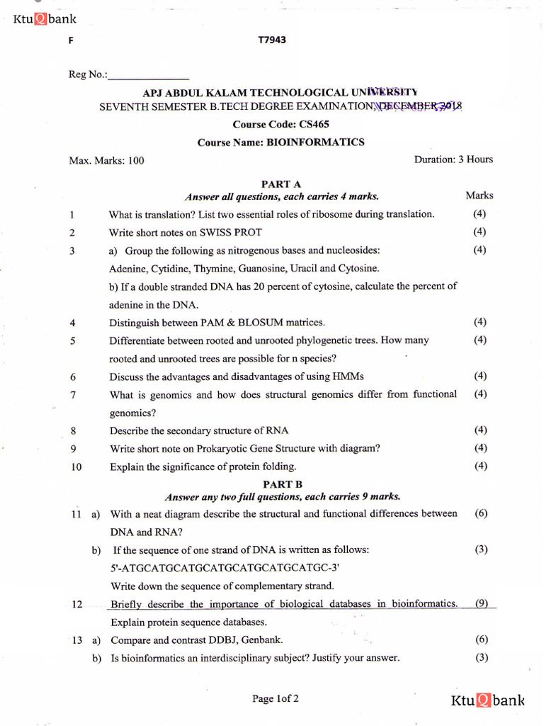 Bioinformatics Exam Questions and Topics | PDF | Sequence Alignment ...