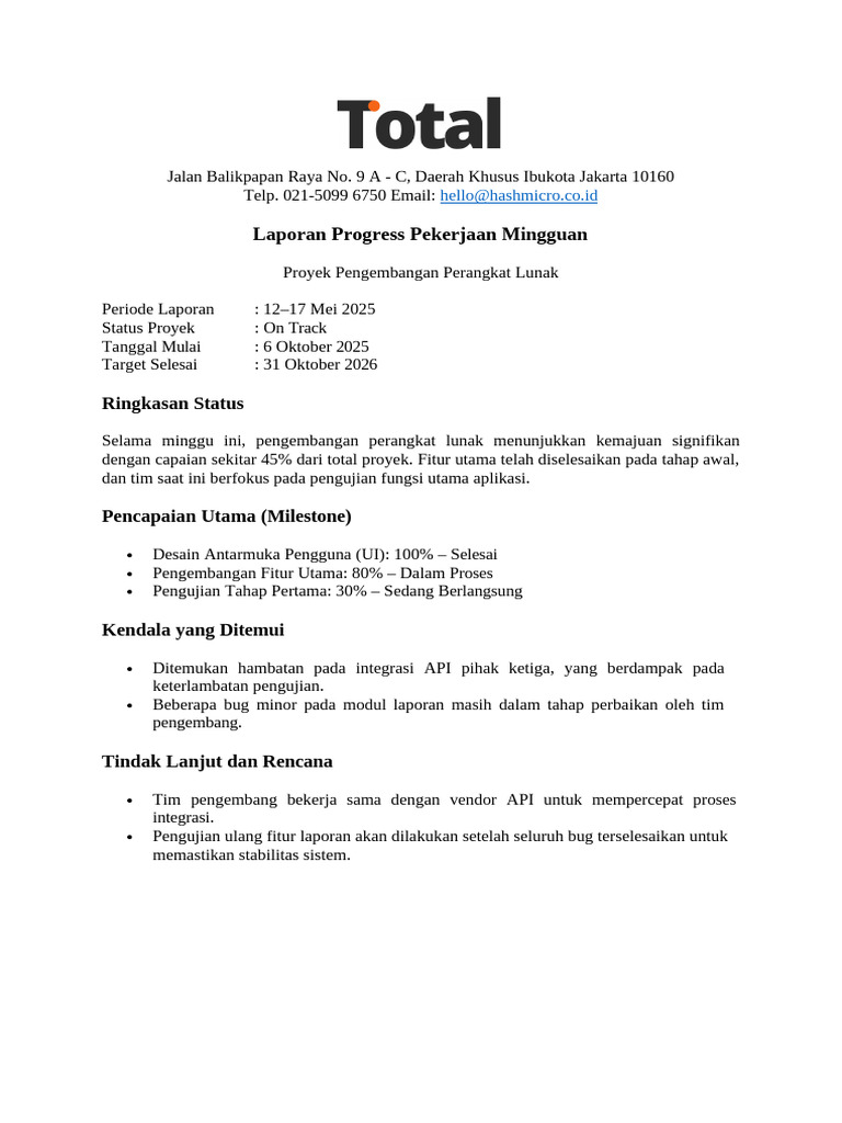 Laporan Progres Proyek Software 12-17 Mei | PDF