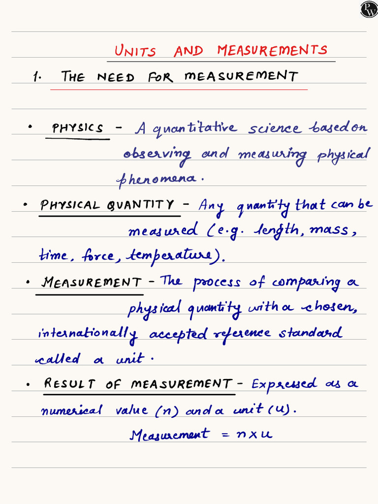 Units and Measurements Handwritten Notes | PDF