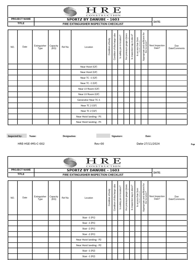Fire Extinguisher Inspection Checklist | PDF