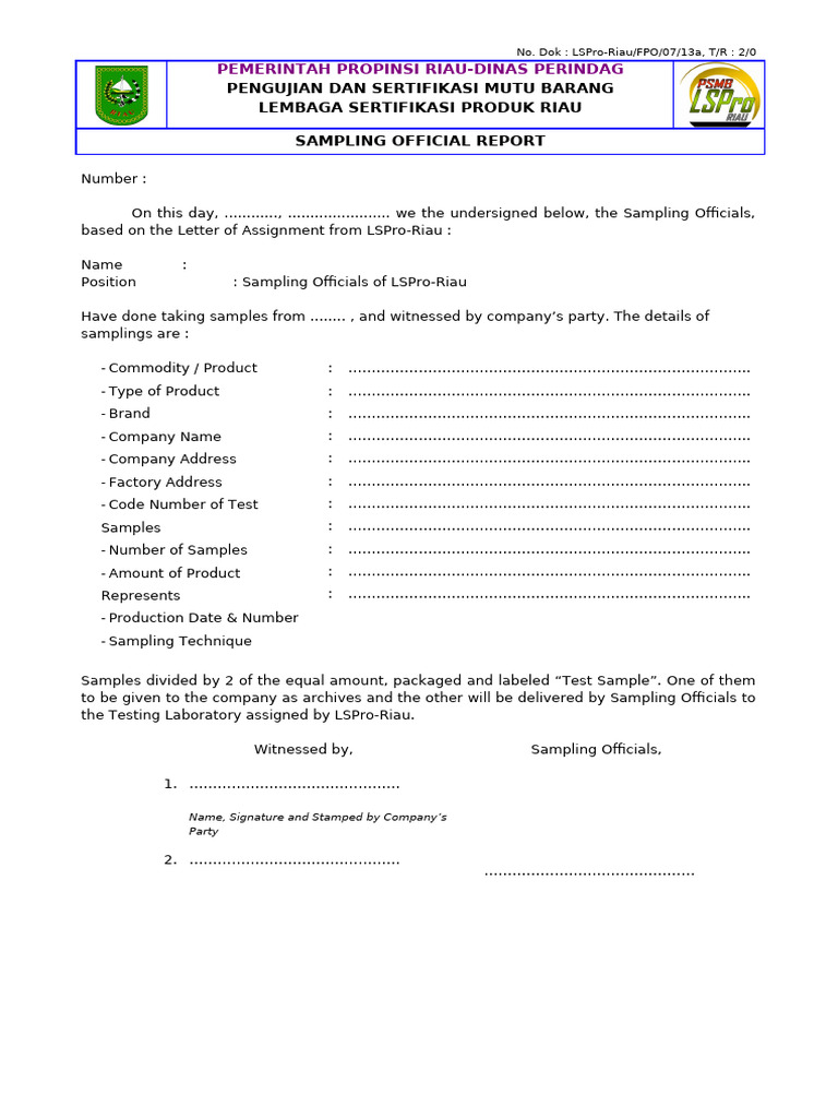 FPO-07-13a - Sampling Official Report | PDF