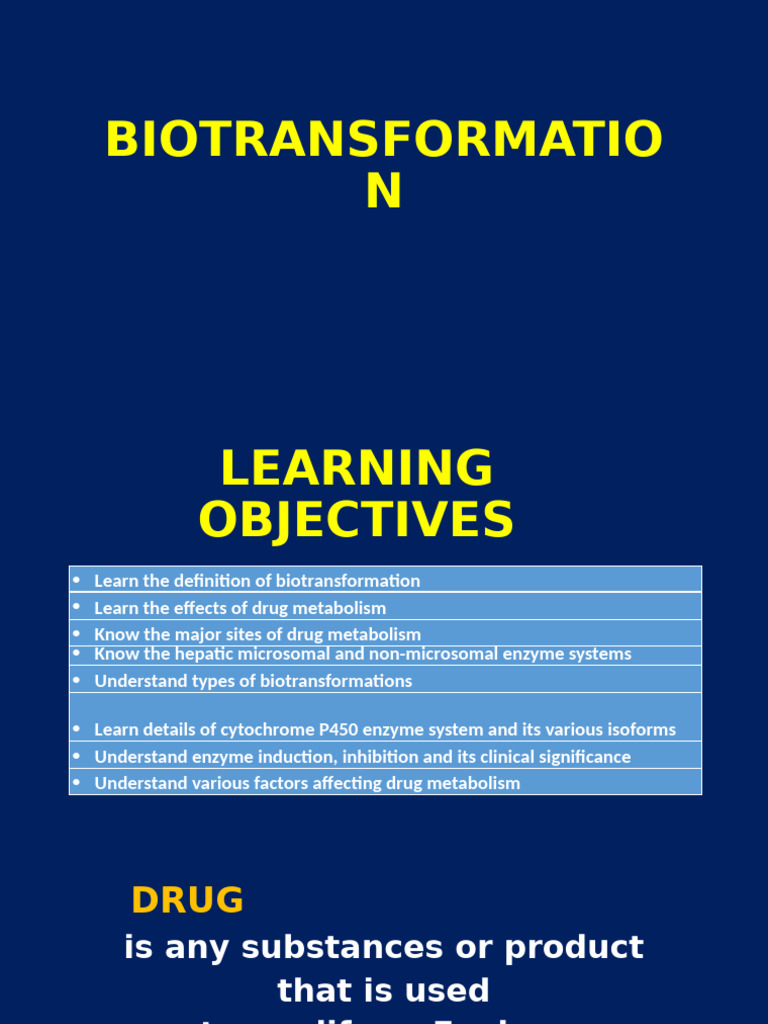Understanding Drug Biotransformation | PDF | Drug Metabolism | Pharmacology