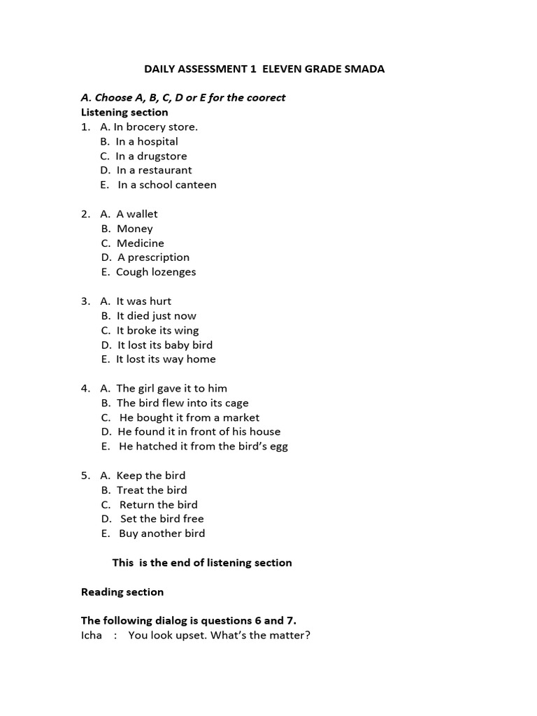 Daily Assessment 1 Eleven Grade Smada | PDF