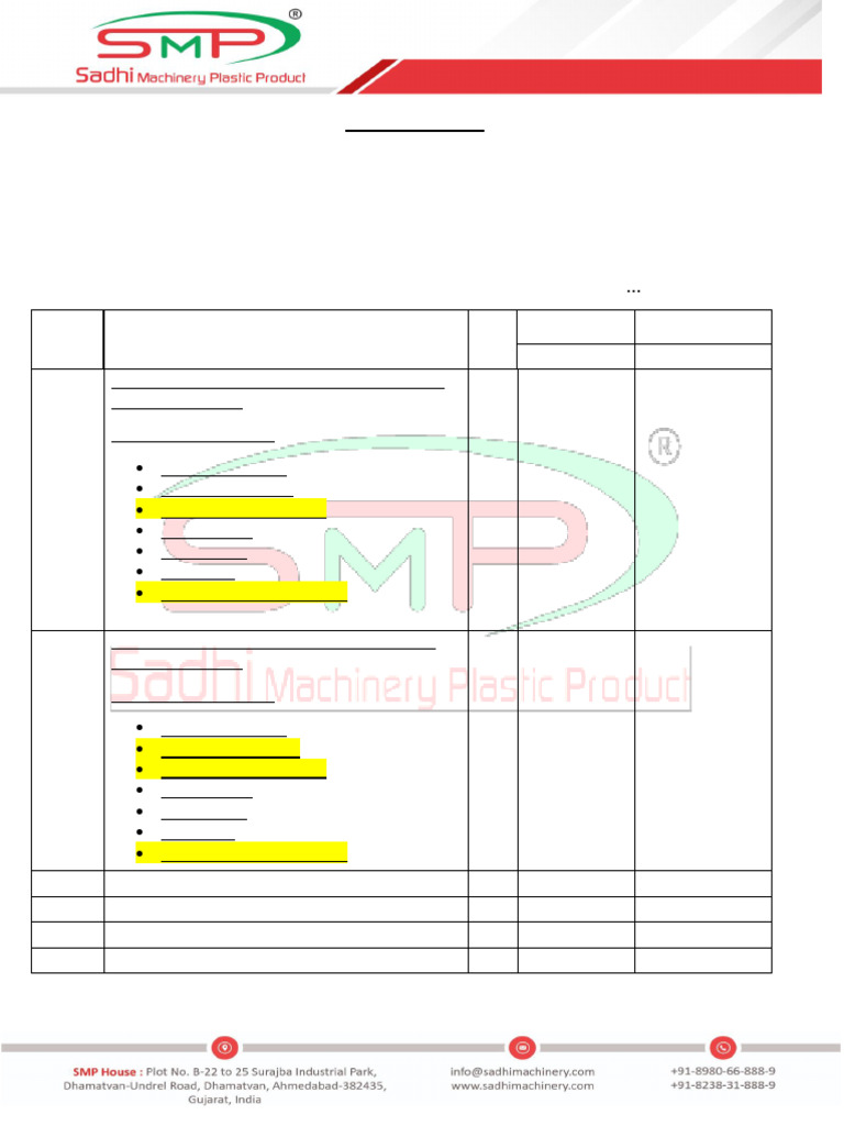 Quotation for Automatic Blow Moulding Machines | PDF