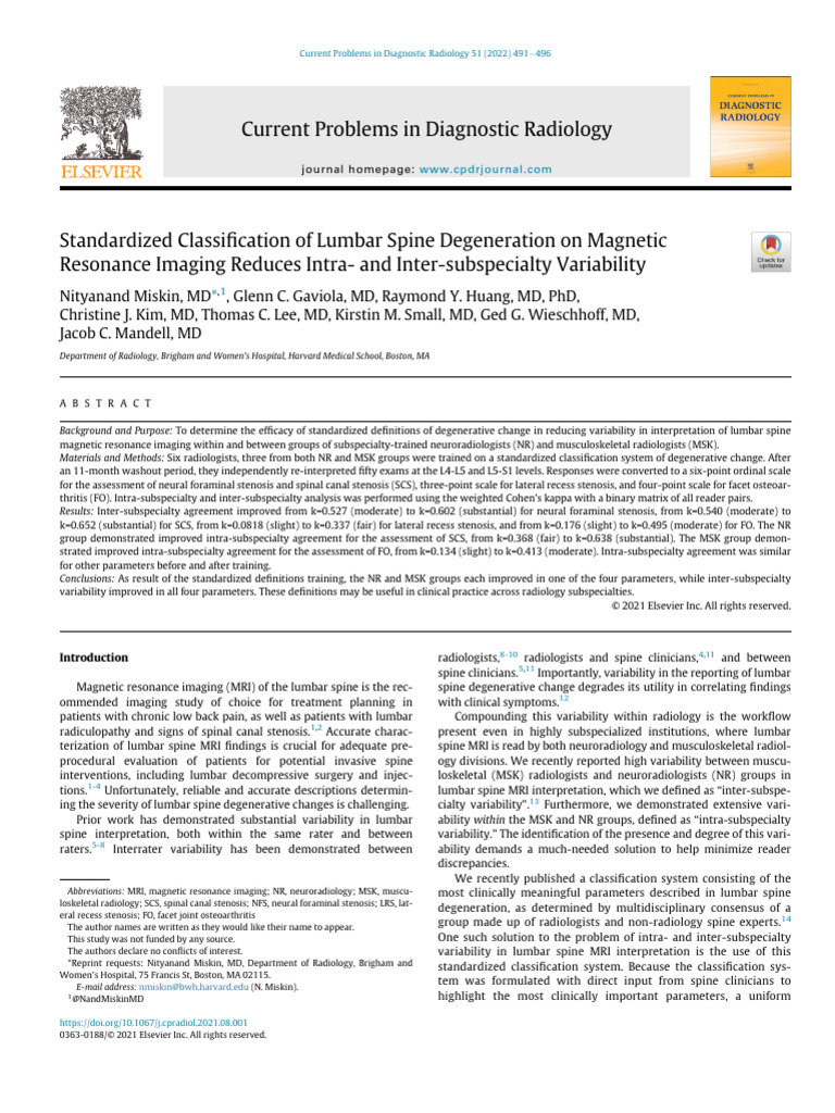 Standardized MRI Classification for Lumbar Degeneration | PDF ...