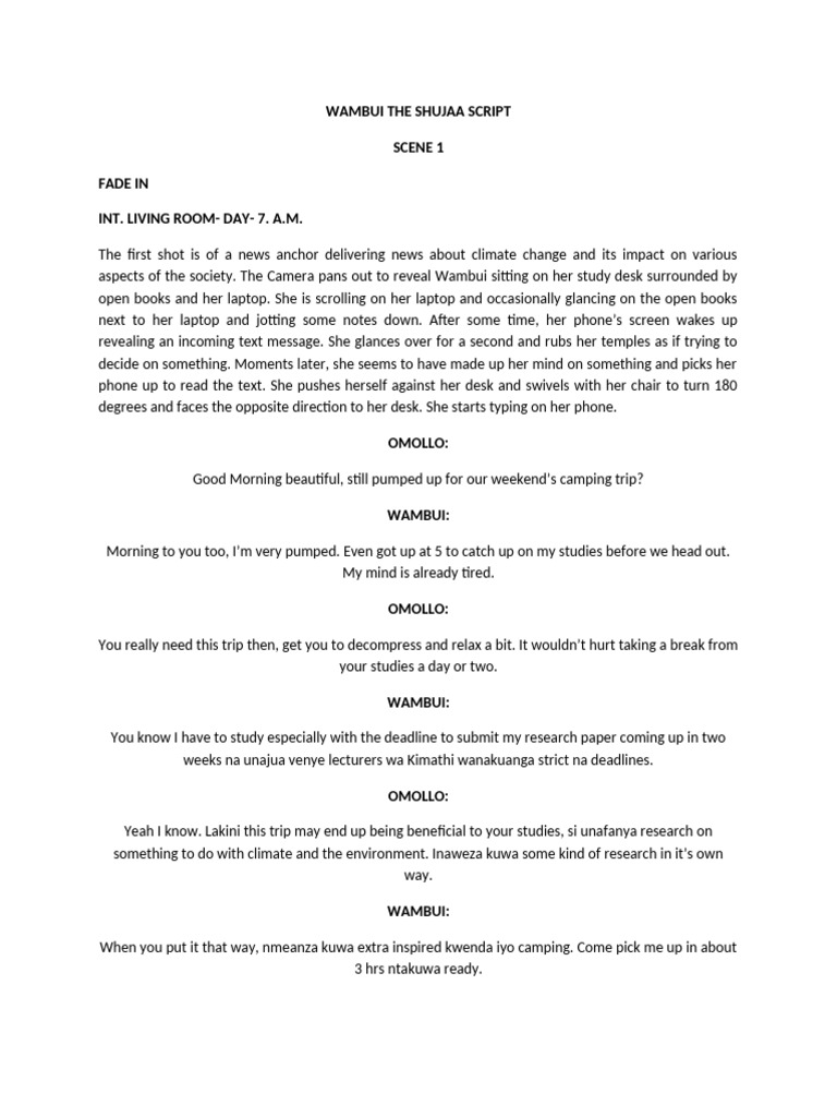 Wambui's Camping Adventure Script | PDF | Camping | Campsite