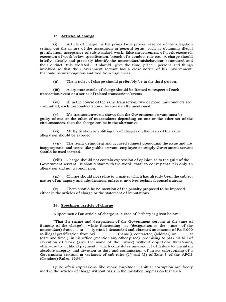 Articles of Charge for Government Servants | PDF | Plea | Justice