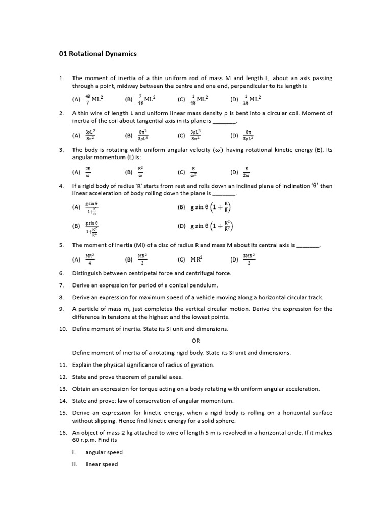Rotational Dynamics: Key Concepts & Problems | PDF | Rotation Around A ...
