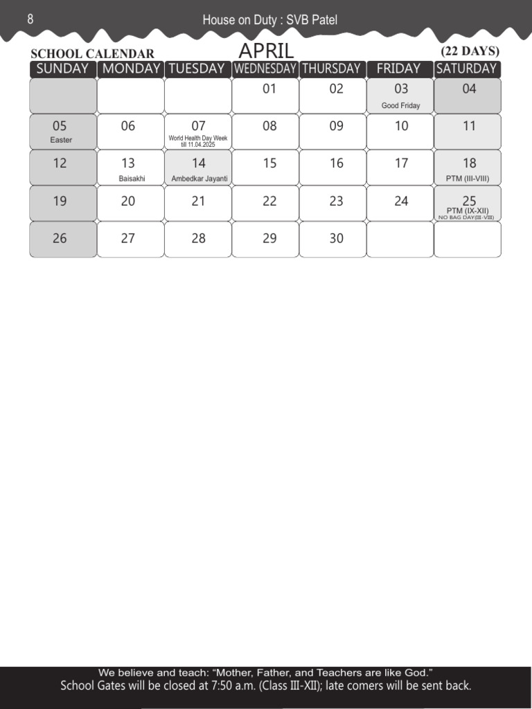 April School Calendar 2023 | PDF