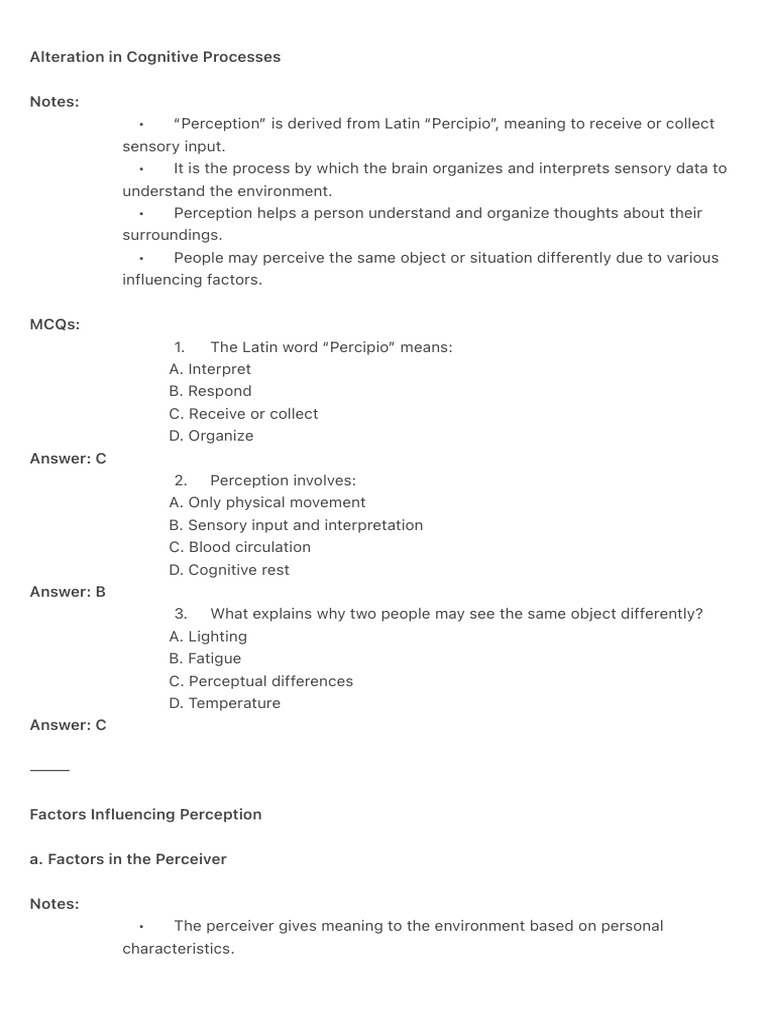 Understanding Cognitive Perception Factors | PDF | Perception | Senses