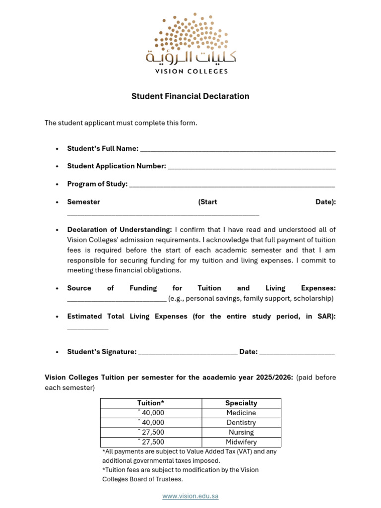 Student Financial Declaration Form | PDF | Taxes | Tuition Payments