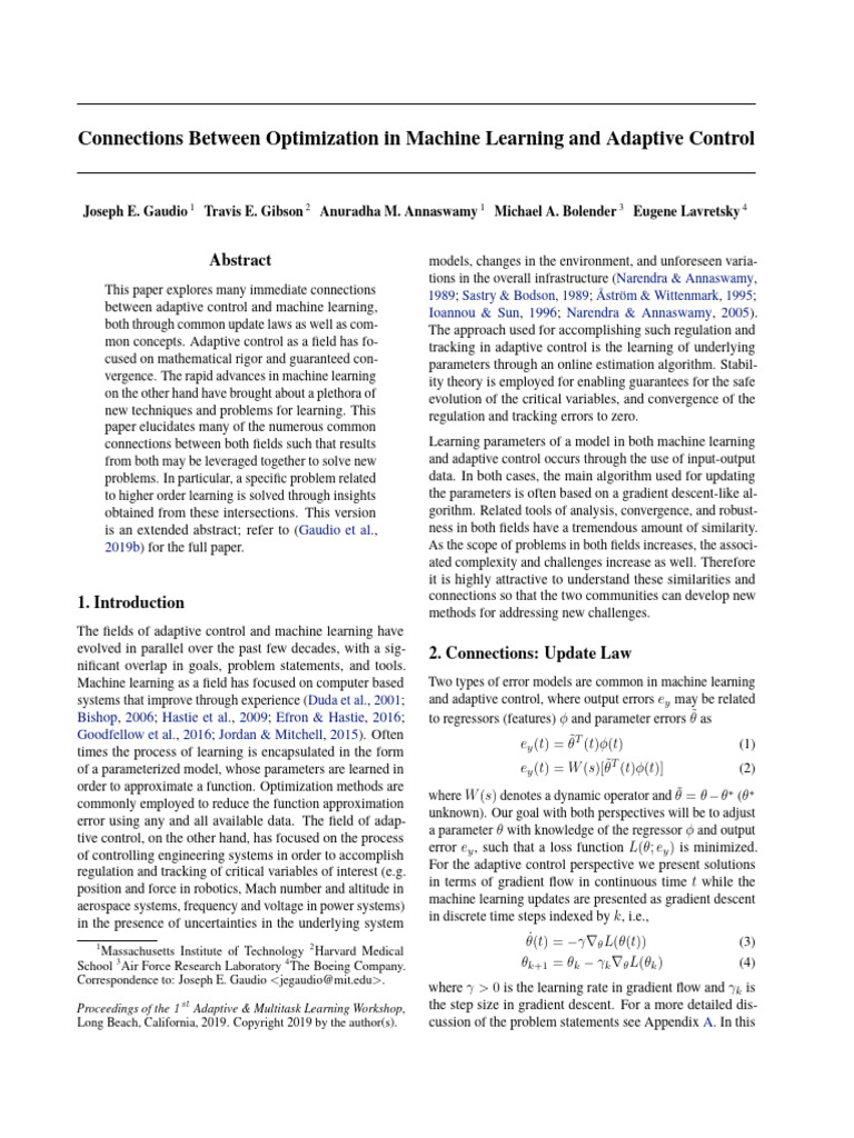 Machine Learning and Adaptive Control Links | PDF | Machine Learning ...