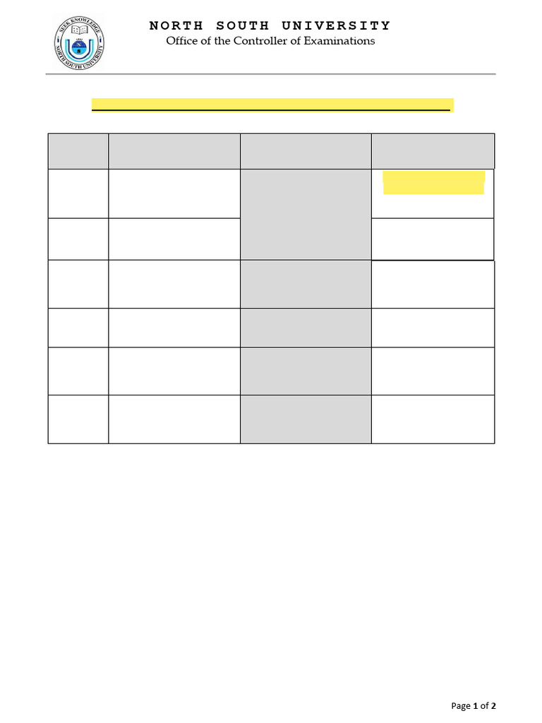 Fall 2025 Final Exam Schedule NSU | PDF | Chess | Chess Theory