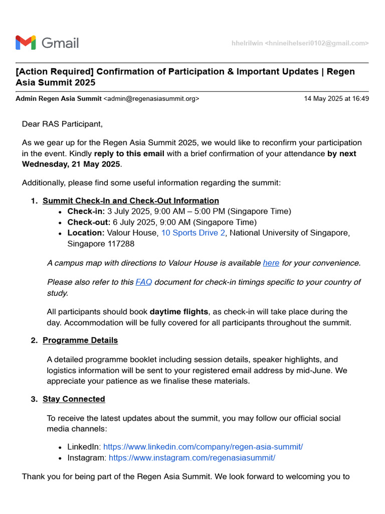 (Action Required) Confirmation of Participation & Important Updates ...