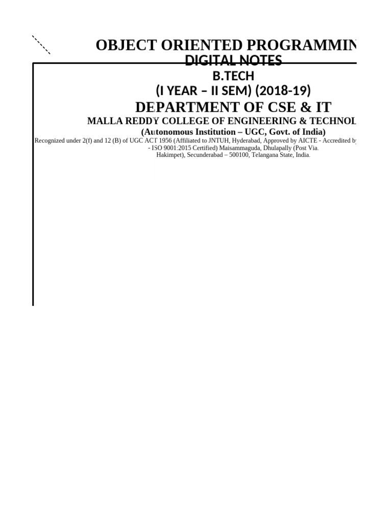 Object Oriented Programming Notes B.Tech | PDF | Boolean Data Type ...