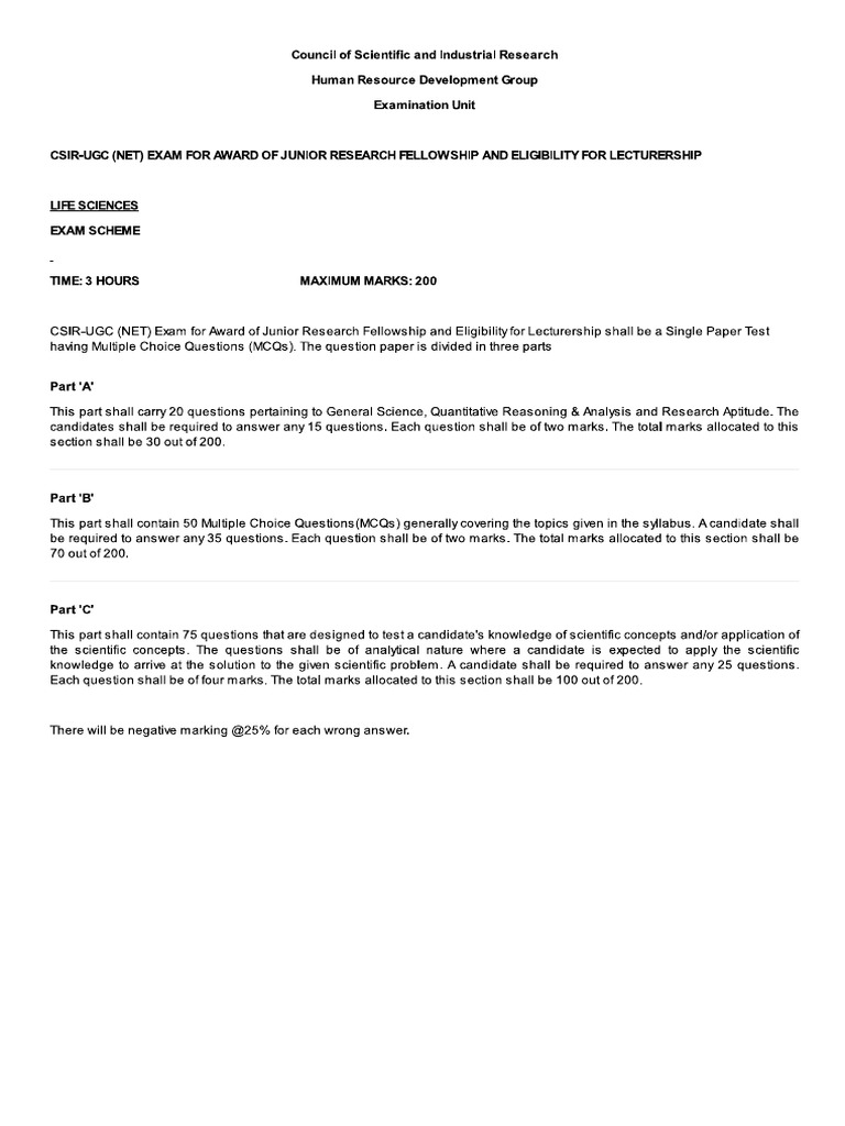 CSIR Exam Pattern | PDF