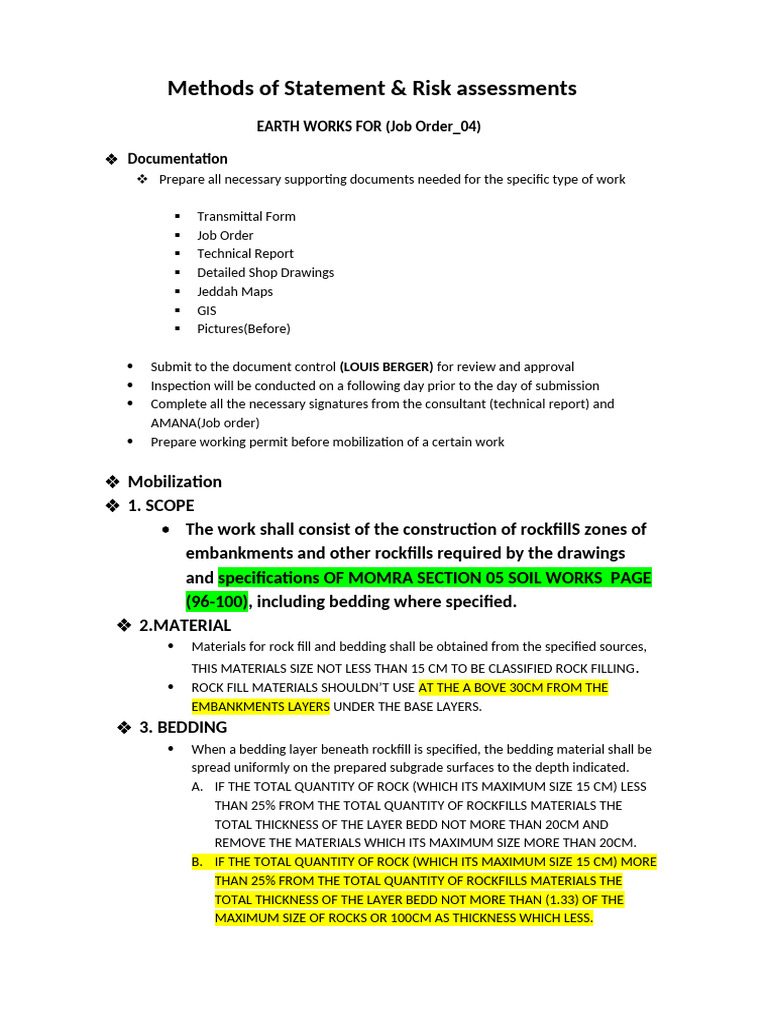 Earthworks Methods and Risk Assessments | PDF