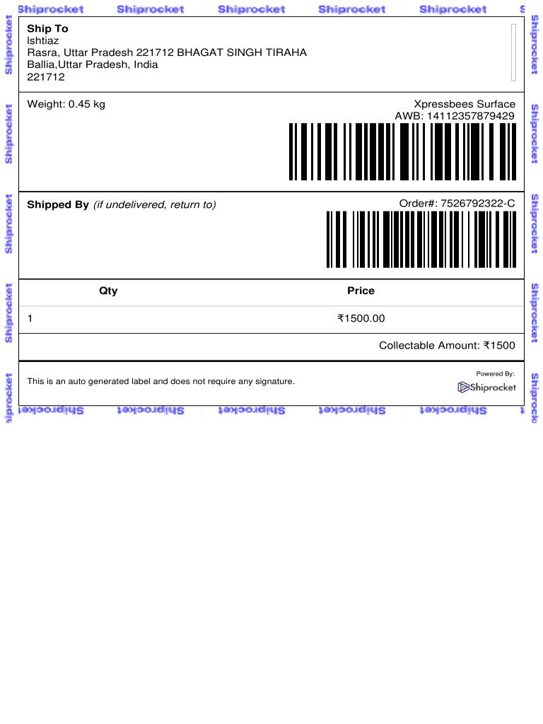 Shipping Label for Order 7526792322-C | PDF