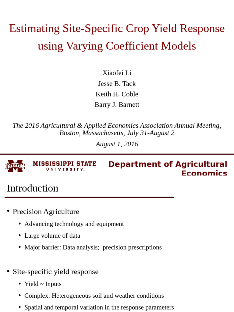 Site-Specific Yield Response - 2016 - 08 - 01 - AAEA - Slides | PDF ...