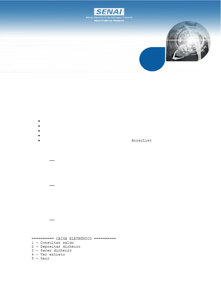 Simulação de Caixa Eletrônico em Java | PDF